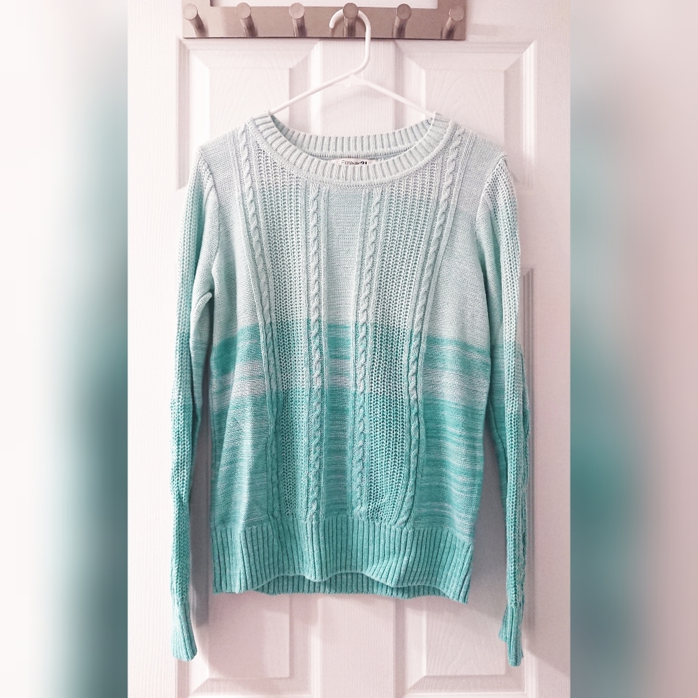 Aqua Ombre Gradient Knit Long Sleeve Sweater